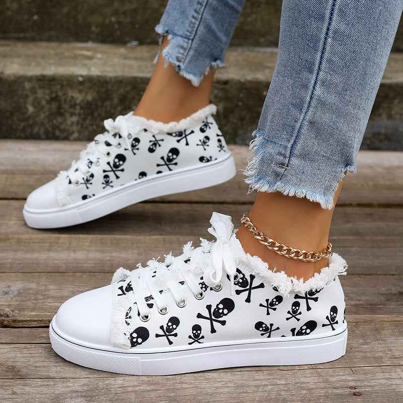 Raw Hem Printed Canvas Sneakers - Damned Threads